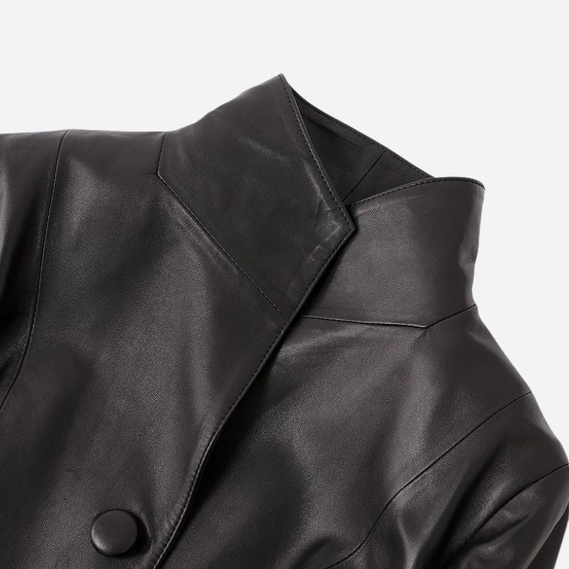Veste longue en Cuir Noir Femme
