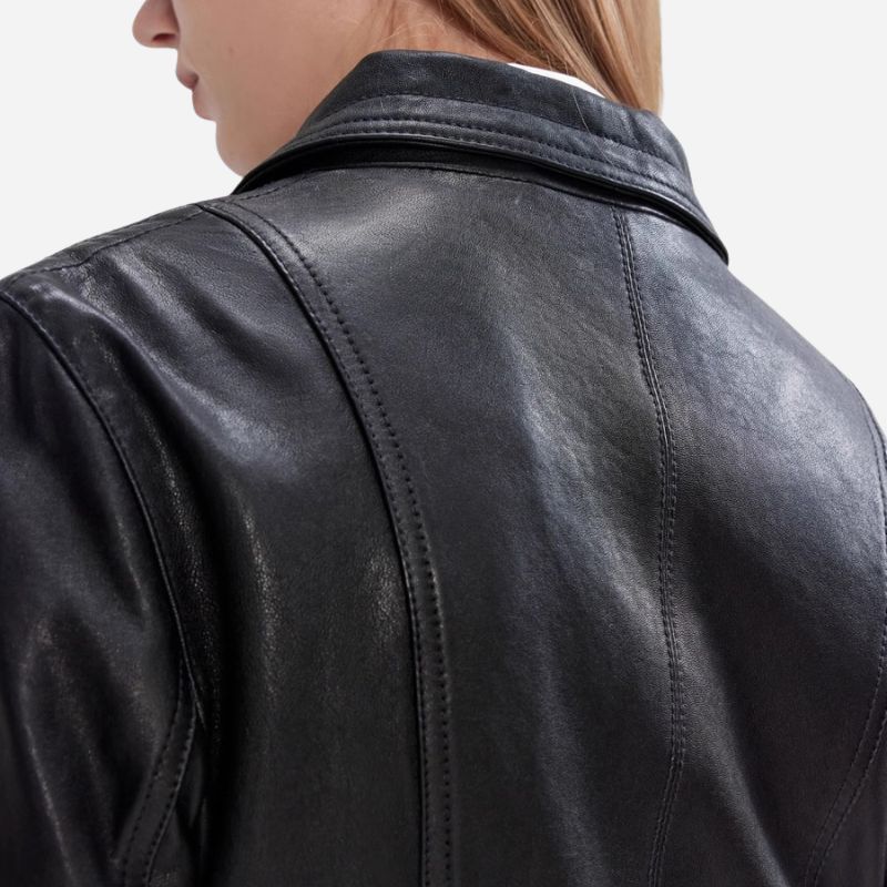 Veste Noire en Cuir Véritable Femme – Style Biker Perfecto avec Ceinture