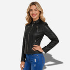 Veste Noir en Simili Cuir Femme - American Biker