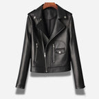 Veste noire en cuir pour femme style perfecto biker