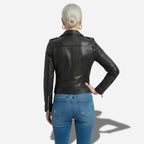 Veste noire en cuir pour femme style perfecto biker