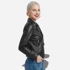 Veste noire en cuir pour femme style perfecto biker
