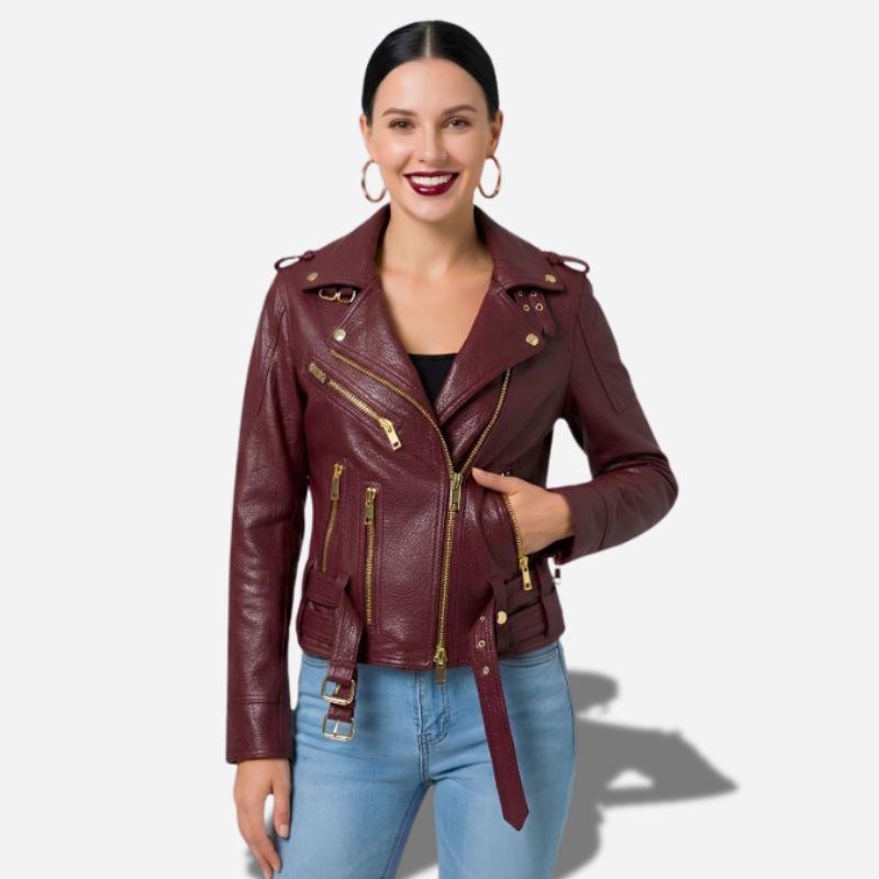 Perfecto en Cuir Bordeaux - Cuir Véritable