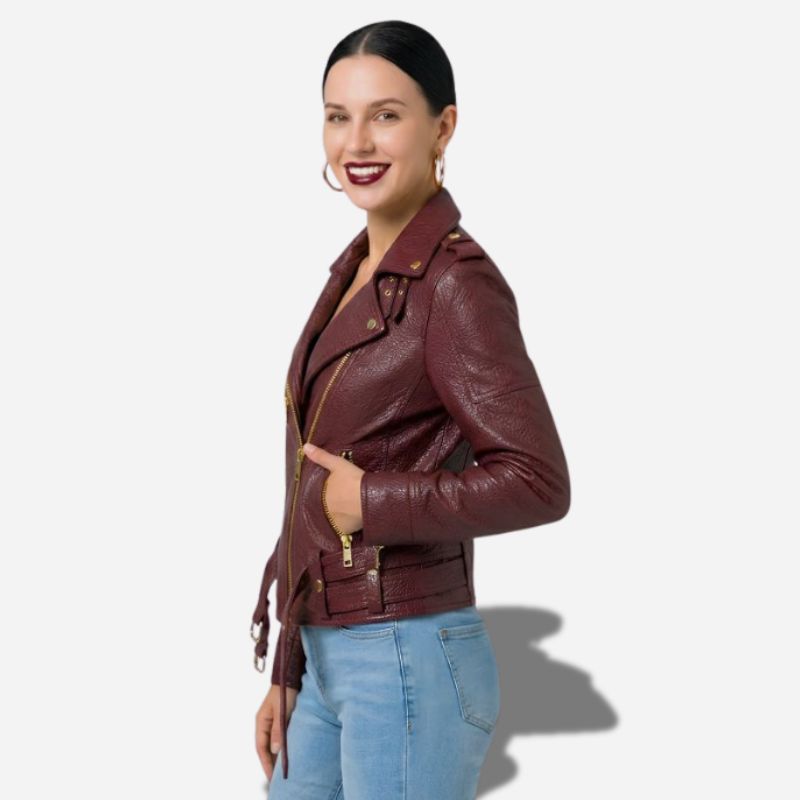 Perfecto en Cuir Bordeaux - Cuir Véritable